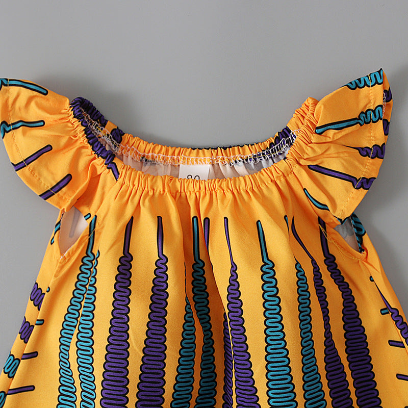 Summer Girls African Bohemian Style Flounced Sleeve Baby Shirt Top
